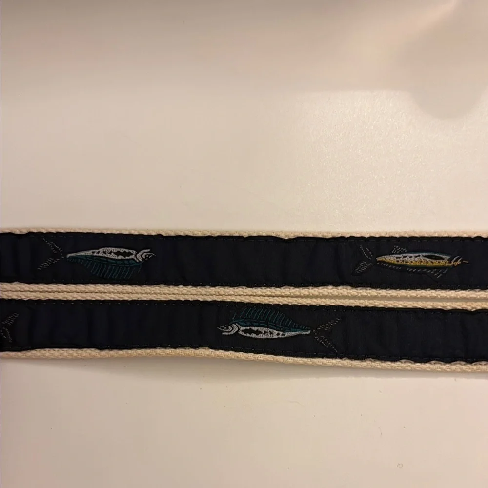 Navy and Brown Fish Theme Belt with Gold Buckle